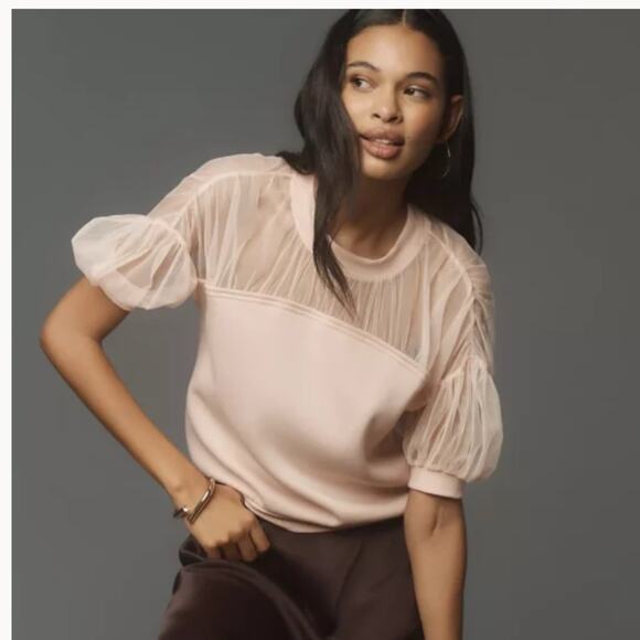 Maeve Chic Sheer Puff Sleeve Top - Picture 1 of 7